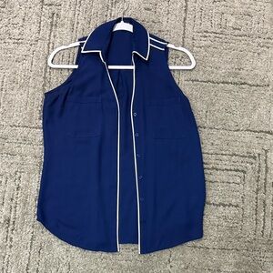 Express Blue Sleeveless Blouse with White Trim